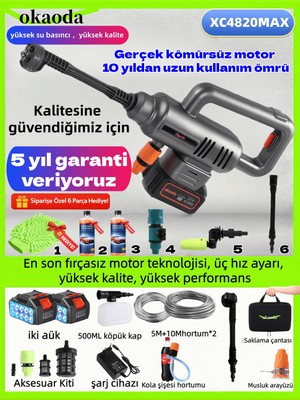 Okaoda 4820 Fırçasız Motor Çift Pil Şarjlı Yüksek Basınç Oto Araba Yıkama ve Bahçe Temiz Makinesi