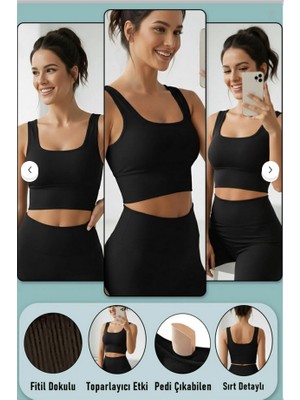 3 Adet Kadın Pamuklu Siyah Kalın Askılı Crop Pedli Spor Sütyeni Yarım Atlet Büstiyer