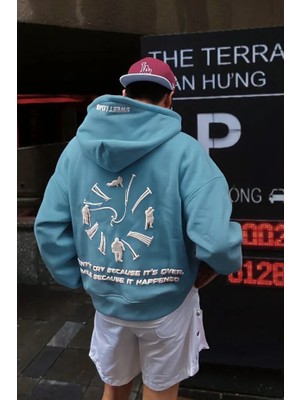 Bellanova Unisex 3 Iplik Kapüşonlu Kanguru Cepli Sweatshirt Sırtı Yazı ve Figür Desenli Baskılı