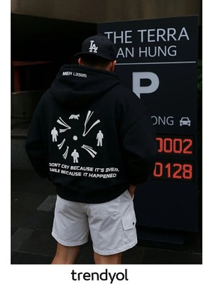 Bellanova Unisex 3 Iplik Kapüşonlu Kanguru Cepli Sweatshirt Sırtı Yazı ve Figür Desenli Baskılı