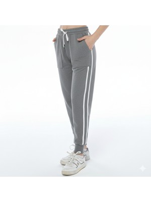 ASN Concept Kadın Çift Extraforlu Paçası Ribanalı Gri Melanj Renk Eşofman Altı(Büyük Beden Seçeneğiyle)