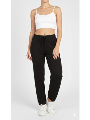 ASN Concept Kadın Viskon Kumaş Yanı Şeritli Siyah Renk Eşofman Altı (Büyük Beden Seçeneğiyle)