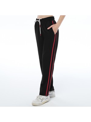 ASN Concept Kadın Örme Kumaş Yanı Şeritli Siyah Renk Örme Eşofman Altı (Büyük Beden Seçeneğiyle)