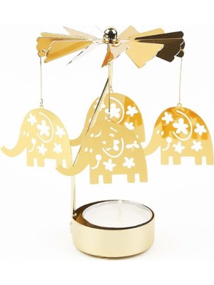 Altın Renkli Dönen Metal Mumluk Şans Getiren Fil Tasarımlı Isı ile Dönen Mumluk