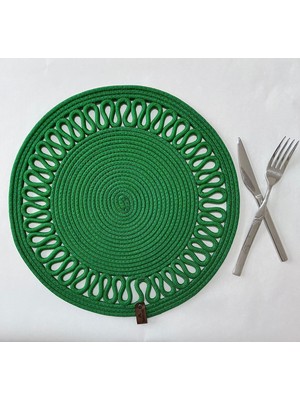 Feyza Design Yeşil Dalgalı Jüt Dokuma Supla, Şık Amerikan Servisi, Modern Dekorasyon