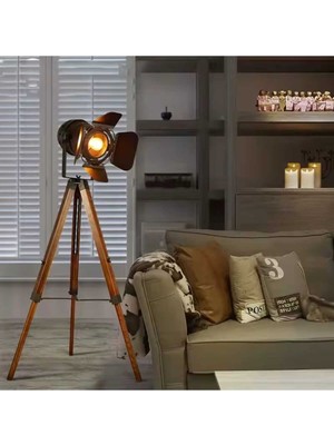 Feyza Design Şık Siyah Tripod Ayaklı Lambader, Retro Tarz, Modern ve Fonksiyonel Tasarım
