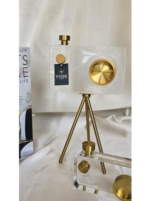 Feyza Design Şeffaf Kristal Cam Fotoğraf Makinesi Dekoratif Obje, Büyük Boy