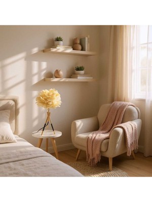 Feyza Design Yüksek Kaliteli Kuş Tüylü Tripot Abajur, Şık ve Modern Tasarım