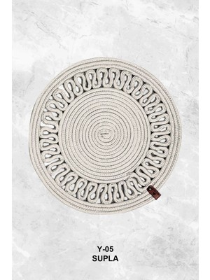 Feyza Design Şık Jüt Dokuma Supla Amerikan Servisi, Tripotlu, Krem Renk