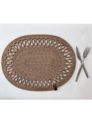 Feyza Design Dalgalı Jüt Dokuma Supla, Oval Tripot Amerikan Servisi, Şık ve Doğal Dekor