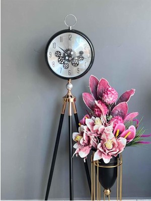 Feyza Design Siyah Gold Yuvarlak Tripot Dekoratif Saat, Şık ve Modern Tasarım
