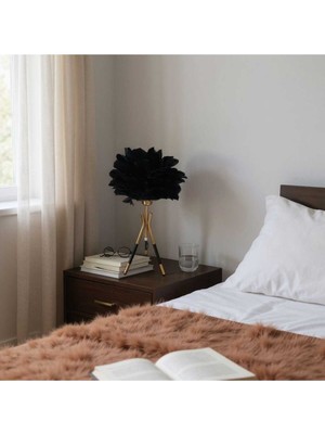 Feyza Design Şık Kuş Tüylü Tripot Abajur ile Evinize Doğal Işık Katın