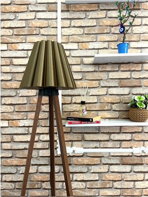 Feyza Design Şık Ahşap 3 Ayaklı Pileli Tripot Lambader, Modern ve Şık Tasarım