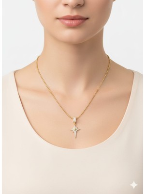 Akfecan Çelik 316L Zirkon Taşlı Kutup Yıldızı Kolye
