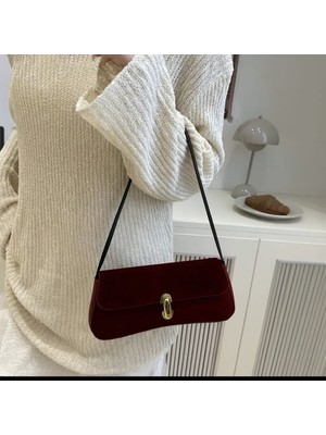 Özüm Takı Çanta Kadın Süet Bordo Omuz ve Kol Çanta