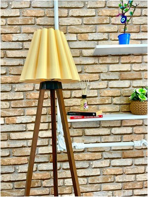 Feyza Design Şık Ahşap 3 Ayaklı Pileli Modern Tripot Lambader