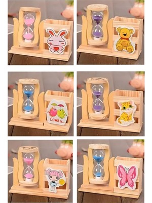 Feyza Design Ahşap Kum Saati ve Kalemlik, Masa Üstü Oyun ve Dekor Hediye