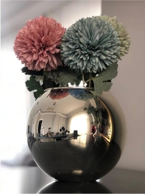 Şık Aynalı Cam Vazo, Gümüş Parlak Dekoratif Tasarım