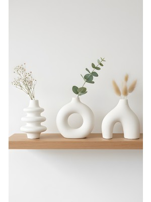 Modern Bohem Beton Vazo Seti, Dekoratif ve Minimal Tasarım, Şık Ev Aksesuarı