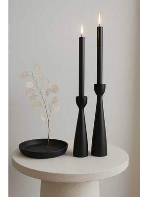 El Yapımı Siyah Ahşap Şamdan Seti, Rustik Dekoratif Mumluk 2'li