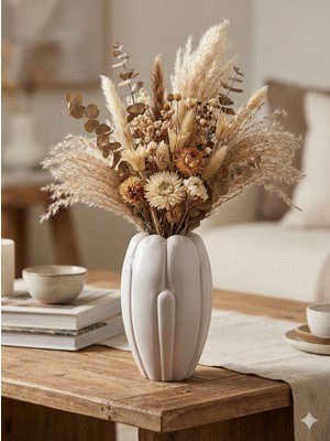 Modern Formlu Dekoratif Taş Vazo, 16 Cm, Salon, Ofis ve Masa Üstü Dekoru