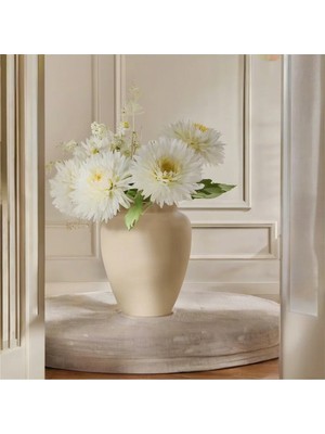 Bohem Tarz Seramik Vazo 15 cm Bej Rengi, Dekoratif ve Şık Tasarım