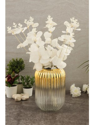 Şeffaf Cam Vazo, Gold Detaylı, Modern Dekoratif Tasarım, 20 cm