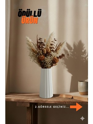 Çizgili Dekoratif Vazo Pampas Vazosu Bohem Tarzı Dekor Obje