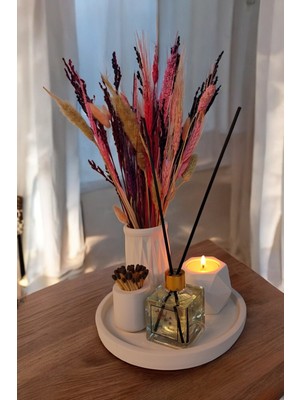 Yuvarlak Tepsi Vazo Seti, Kıbrıtk, Tealight, Oda Kokusu Hediye