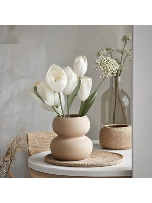 Modern Açık Kahverengi Seramik Vazo, 15 Cm, Şık Dekoratif Aksesuar