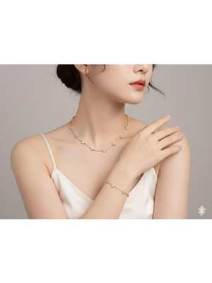 Akfecan Çelik 316L Zirkon Taşlı Yıldız Model Kolye Bileklik Seti