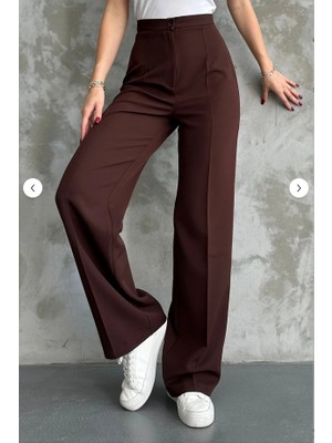 Lüxen Kadın Palazzo Kadın Yeni Sezon Yüksek Bel Klasik Krem Kumaş Pantolon