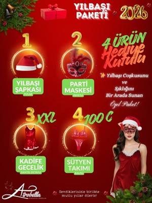 Arona Lingerie Yılbaşı Hediye Paketi : Kadife Gecelik (Xxl) + Sütyen Takımı (100C)+ Parti Maskesi + Yılbaşı Şapkası