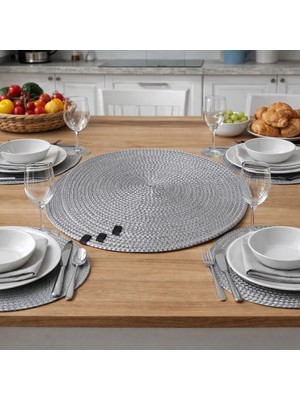 Naspar 4 Adet Gri Renk Supla / Amerikan Servis / Tabak Altlığı / Kahve Sunum 32  cm