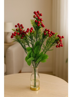 Kokina Çiçeği 10 Dal Kırmızı 55 cm Yoğun Yeşil Yapraklı Dekor Vazo