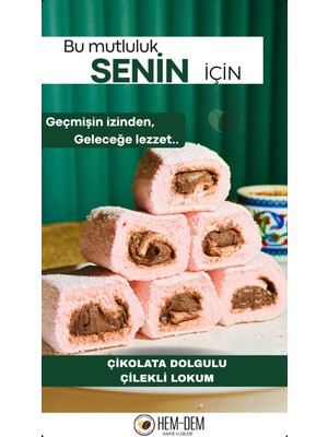 Hemdem Çikolata Dolgulu Çilekli Lokum 500 gr | Yöresel ve Şık Ikramlık