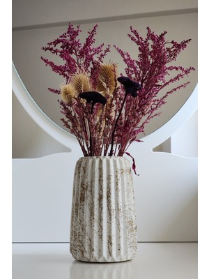 Iskandinav Tarzı Çizgili Mermer Desenli Beton Dekoratif Vazo, %100 El Yapımı