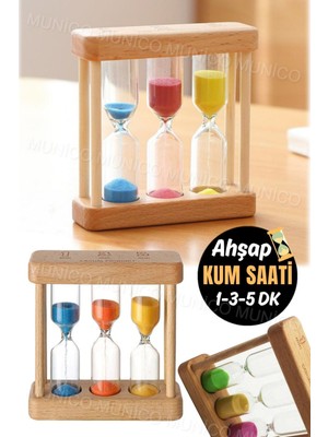 Feyza Design Şık Ahşap ve Cam Tasarımlı 1/3/5 Dakikalık Kum Saati ile Dekorasyon Keyfi