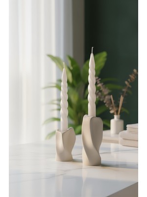 Modern 2'li Beton Şamdan Mumluk Seti, Twist Form, Dekoratif Ev Hediye