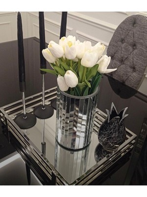 Aynalı Yuvarlak Vazo, Gümüş Renkli, 20CM Şık Dekorasyon Parçası