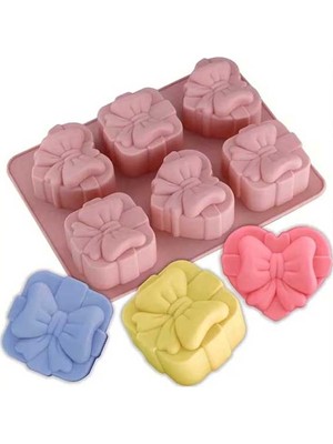 Laria Lase 6'lı Kurdele Hediye Kutusu Kalp Noel Sevgililer Günü Mum,kek Şeker Çikolata Buz Sabun Silikon Kalıbı