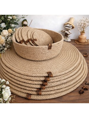 Naspar 13 Parça 32  cm  Hasır  Supla Takımı / Ekmek Sepeti / Bardak Altlığı Amerikan Servis / Kahve Sunum