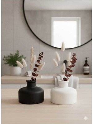 Siyah Beyaz 2’li Taş Vazo Seti, Şık Masaüstü Dekoratif Obje 10X7 cm