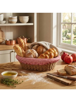 Mulvxkrg KRG02 Oval Renkli Bezli Ip Hasır Ekmek Sepeti (Mulvix)