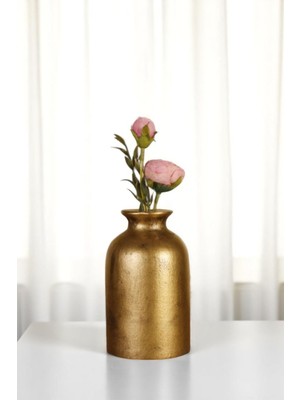 Küçük Masa Üstü Dekoratif Vazo, Altın Eskitme Renk, Şık Tasarım