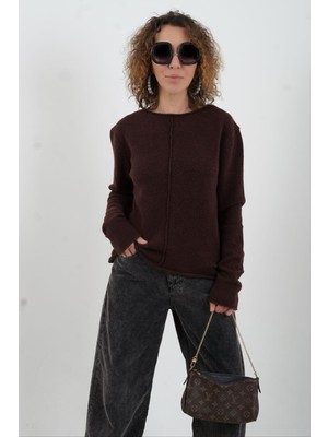 Zelish My Sister Kahve Kayık Yaka Yünlü Kazak