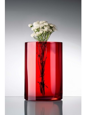 Kırmızı Cam Vazo, Canlı ve Kuru Çiçekler Için Dekoratif Mumluk, 12X15 cm