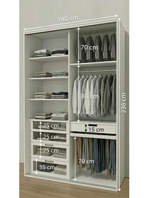 Mukotoys Pureline Glass 140 – Mdf Sürgü Kapaklı, Cam Çekmeceli Gardırop