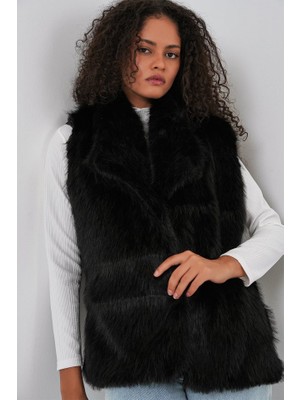 6804 Kürklü Yelek - Siyah