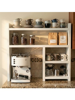 Trendpix Mutfak Tezgah Üstü Çok Amaçlı Ahşap Raf  Kahve Köşesi  Kupa Bardak Düzenleyici